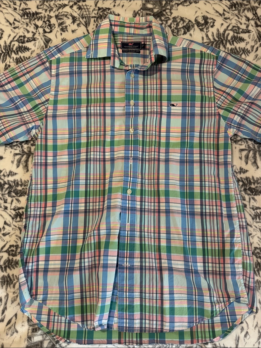 Vineyard Vines Pastel Blue, Green & Pink Plaid Button-Down Shirt